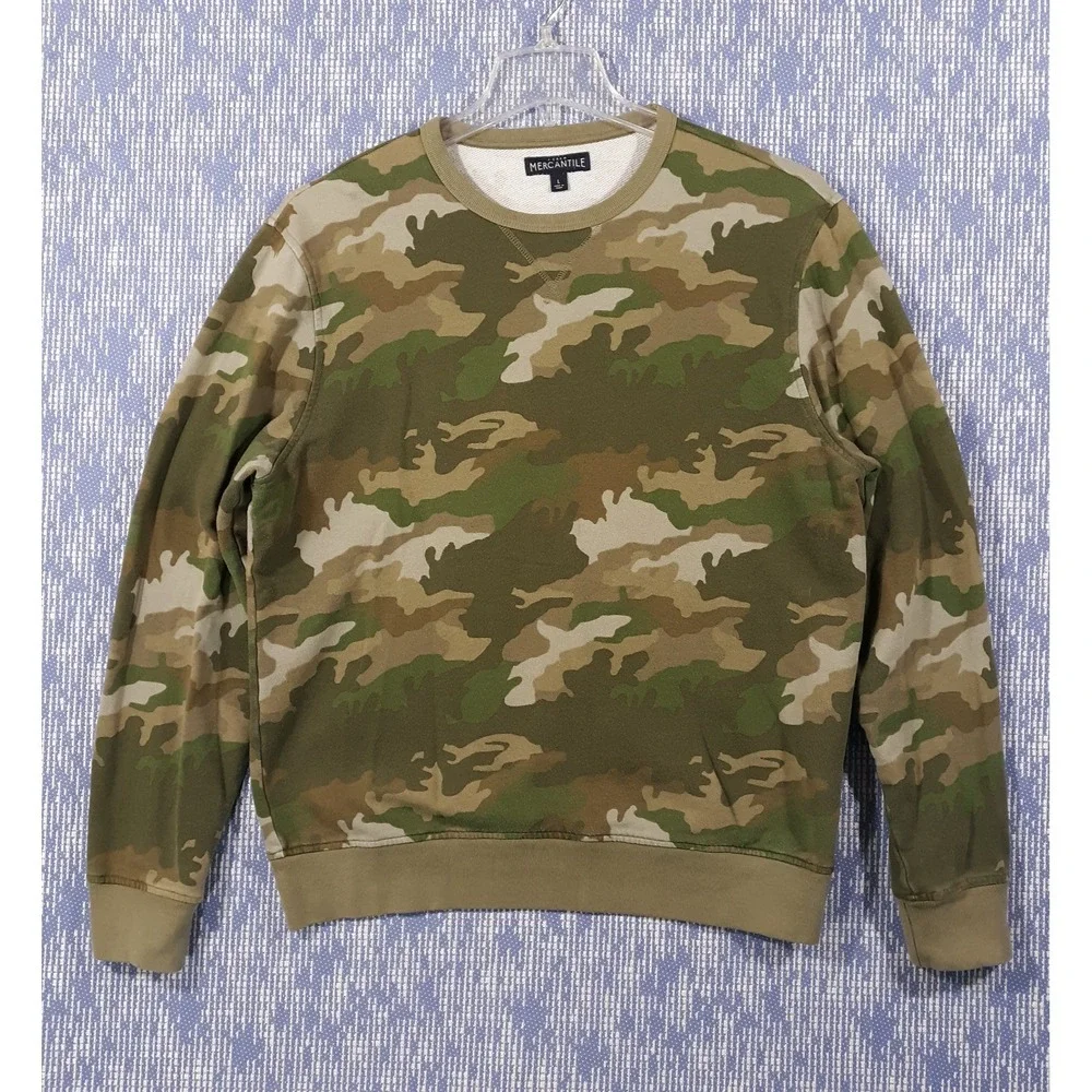 J.CREW Sweater Mens Large Pullover Green Camouflage Crew Neck Cotton